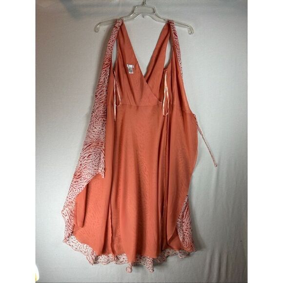 Redux 100% Silk Dress Size 8 Coral Abstract Print Wrap Midi Dress Lined - Picture 4 of 10